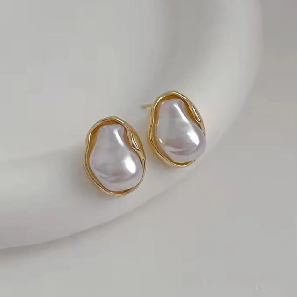 Gilded Baroque Pearl Heritage Studs Earrings